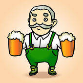 Karikatur Oktoberfestmann mit Bier. Vektorillustration