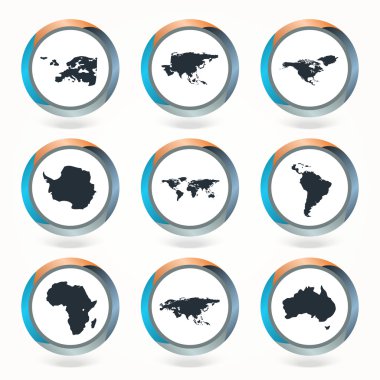 Set of vector globe icons showing earth with all continents. Vector illustration. clipart