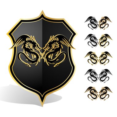 Heraldic dragon shield. Vector illustration clipart