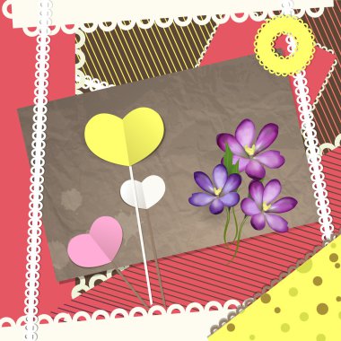 Retro scrapbooking elemanları, Sevgililer günü kartı. vektör çizim