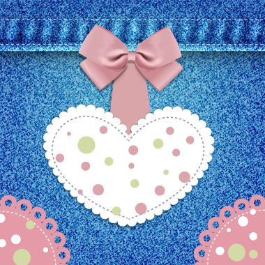 Heart with lace on denim background. Vector clipart