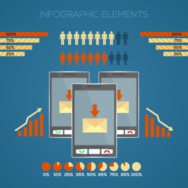 Infographic öğeleri belge ve raporlar kümesi üç dokunmatik ekran cep telefonu cihazları ile vektör