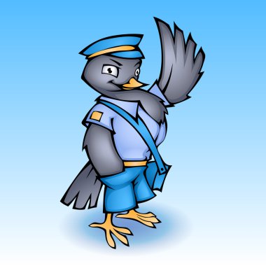 Cartoon postman pigeon. Vector illustration clipart