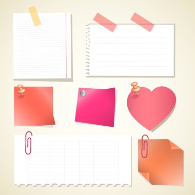 Vector illustration. Push pin collection with set note papers clipart