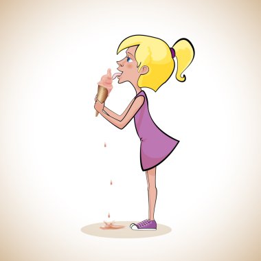 sevimli kız bir dondurma yeme Illustration. vektör
