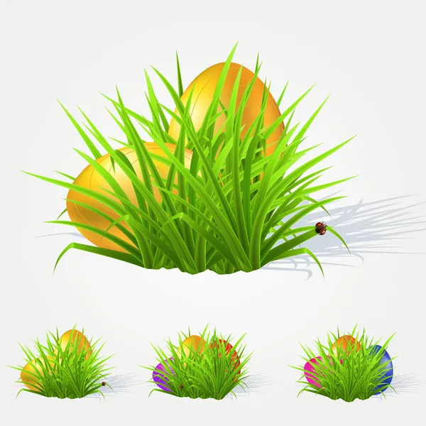 Painted Easter Eggs Lying Grass Vector Illustration — Stock Vector