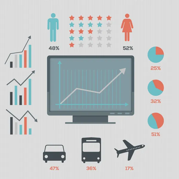 Conjunto Infografías Redes Sociales Diseño Estilo Retro Ilustración Vectorial — Archivo Imágenes Vectoriales