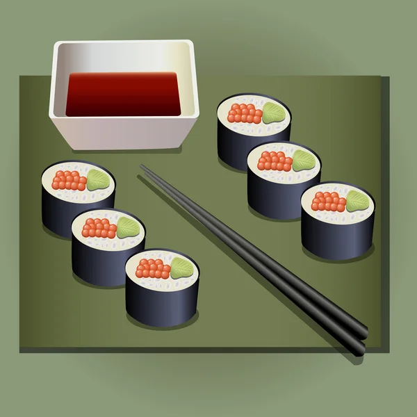 Conjunto Rolo Comida Japonesa Ilustração Vetorial —  Vetores de Stock