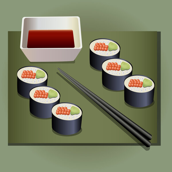 Japanese food roll set. Vector illustration
