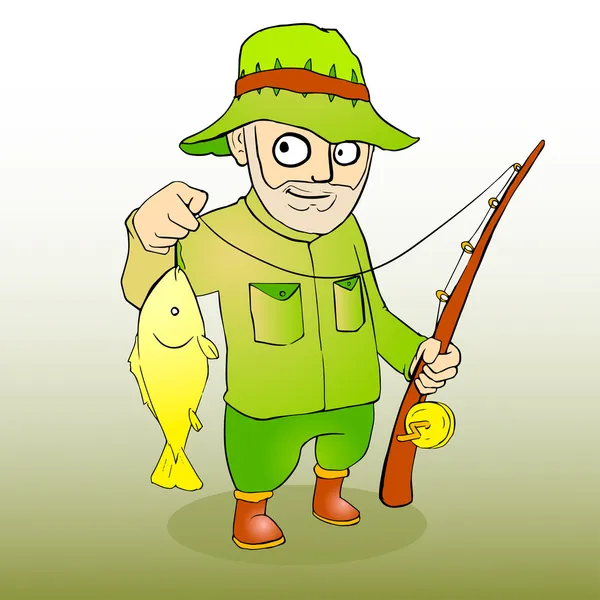 Pescador Con Caña Spinning Pescado Ilustración Vectorial — Archivo Imágenes Vectoriales