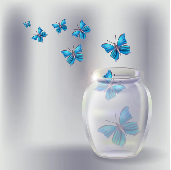 Glass Jar Butterflies Vector Illustration — Stock Vector