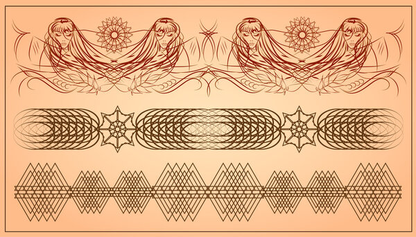 Girl with long hair. abstract vector patterns,  vector illustration  