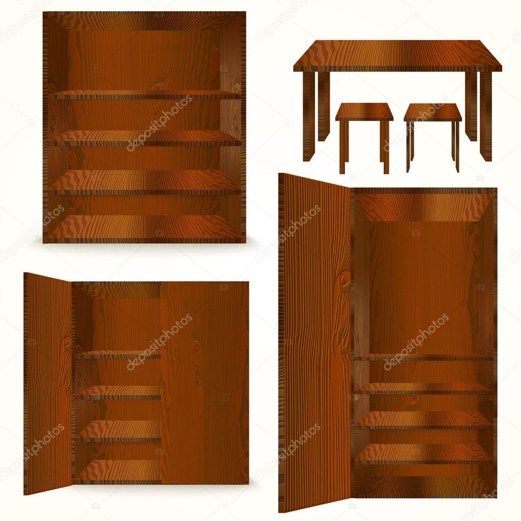 Set of Natural wooden Furniture. Vector illustration
