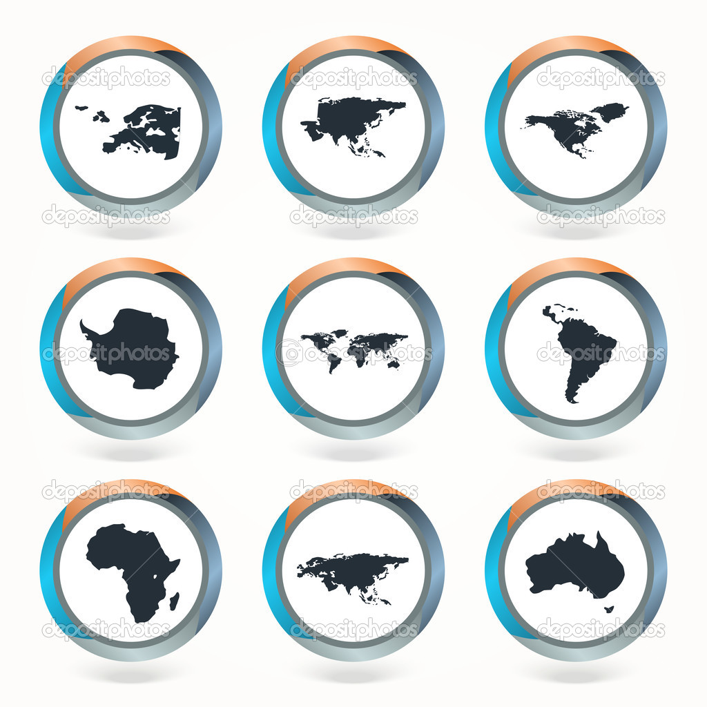 Set of vector globe icons showing earth with all continents. Vector illustration.