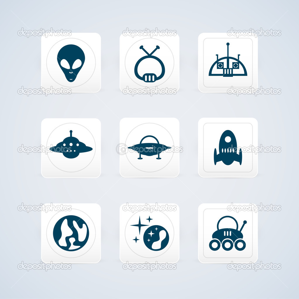 Black space icons set. Vector illustration