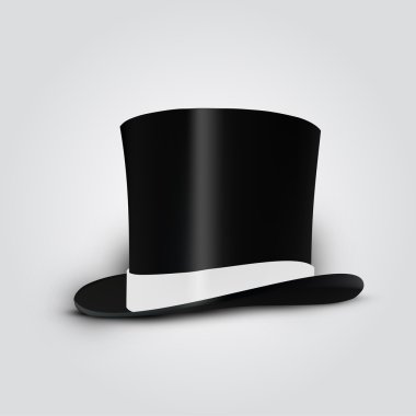 Black cylinder hat with white ribbon. Vector Illustration. clipart
