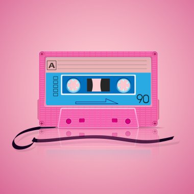 Pink Audio cassette on color background clipart