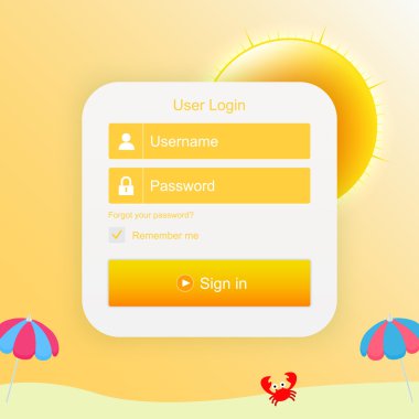 Vector login form with sunny background clipart