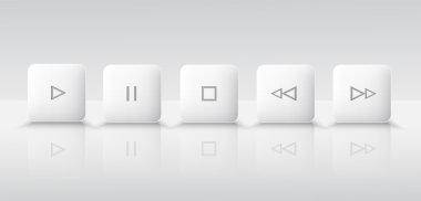 Five white media player buttons clipart