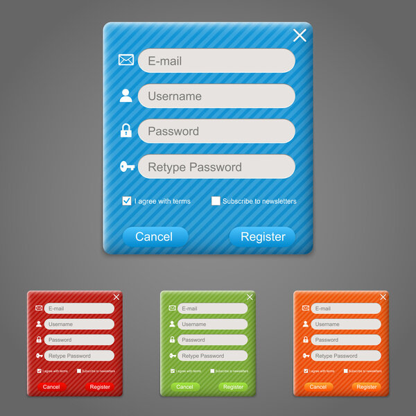 web registration form set. Vector