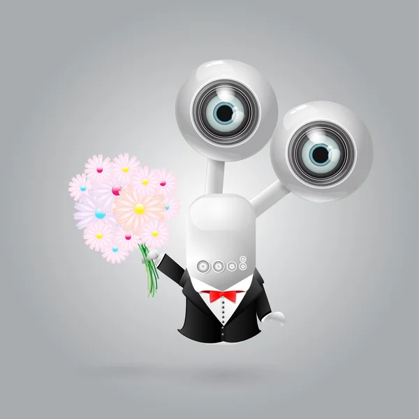 Robot Vectoriel Avec Fleurs — Image vectorielle