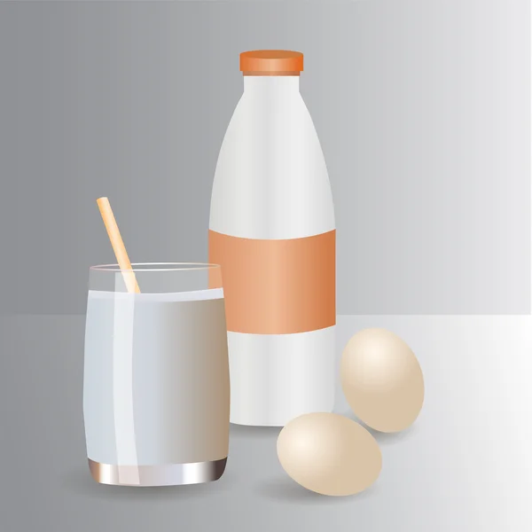 牛奶瓶 玻璃和鸡蛋 — 图库矢量图片
