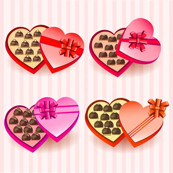 Conjunto Caixas Chocolates Coração Valentine — Vetor de Stock