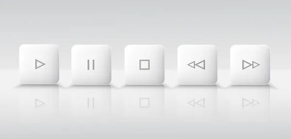 Beş Beyaz Media Player Düğmeleri — Stok Vektör