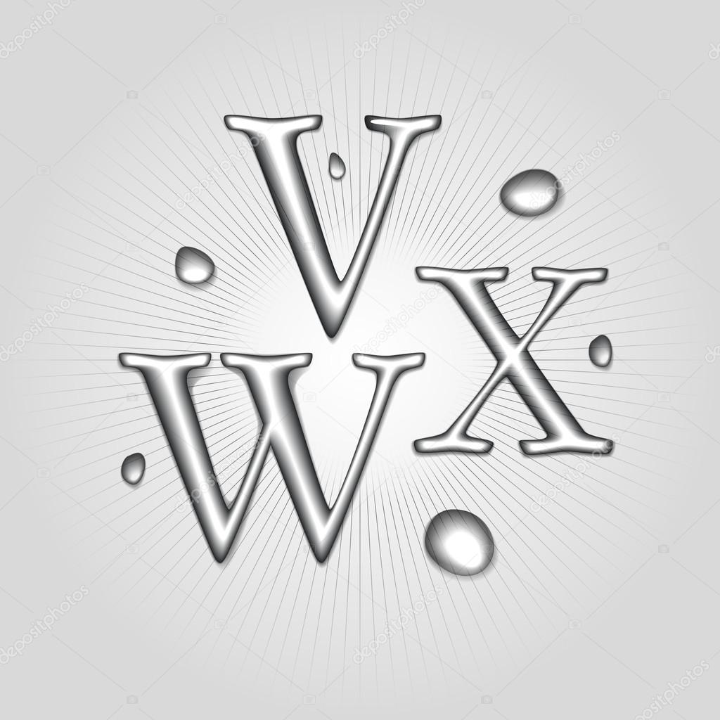 Vector water letters V, W, X.