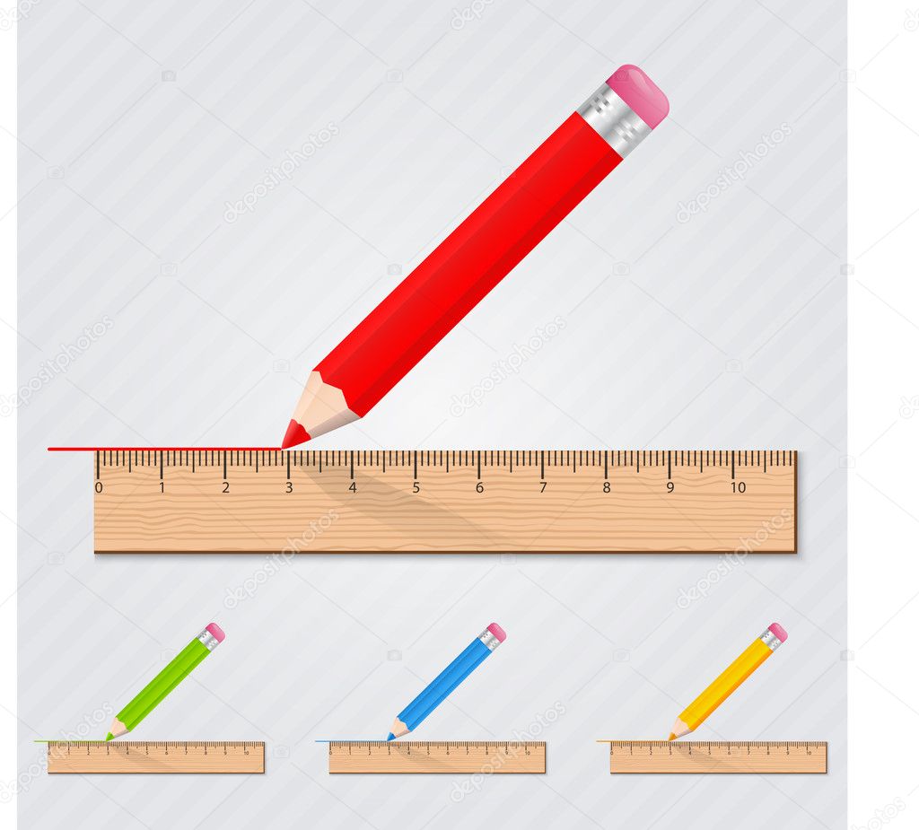Colored set of pencils with rulers