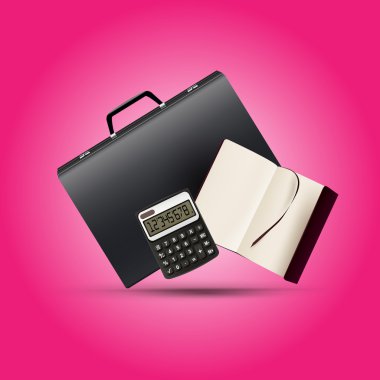 A briefcase, notebook and calculator clipart