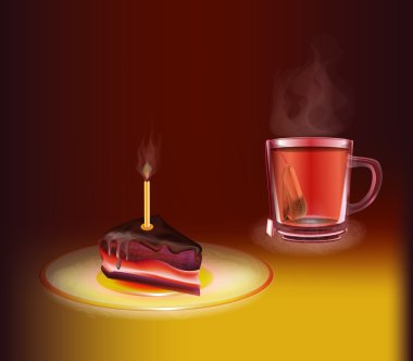 Cup of tea with a piece of cake clipart