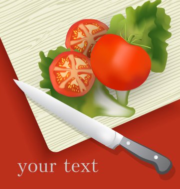 Tomato on cutting board. Vector illustration. clipart