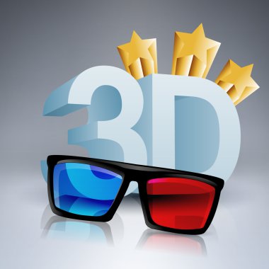 Vector illustration of 3D word written with 3D glasses. clipart