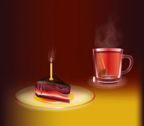 Tasse Thé Avec Morceau Gâteau — Image vectorielle