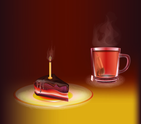 Cup of tea with a piece of cake