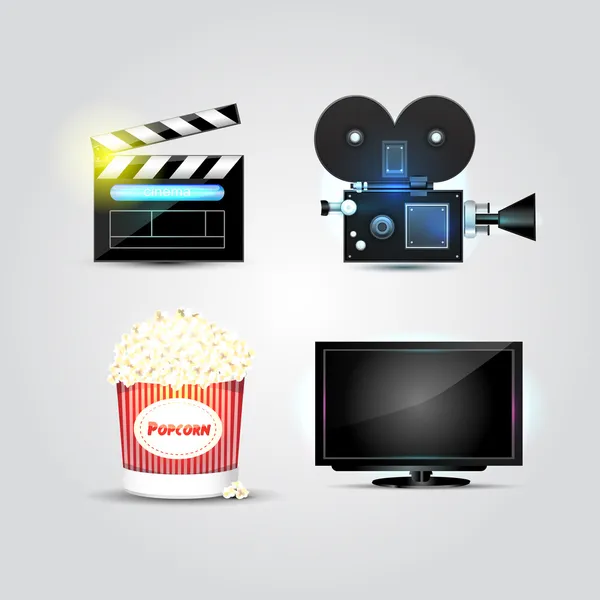 Iconos Cine Película Conjunto Iconos Vectoriales — Vector de stock