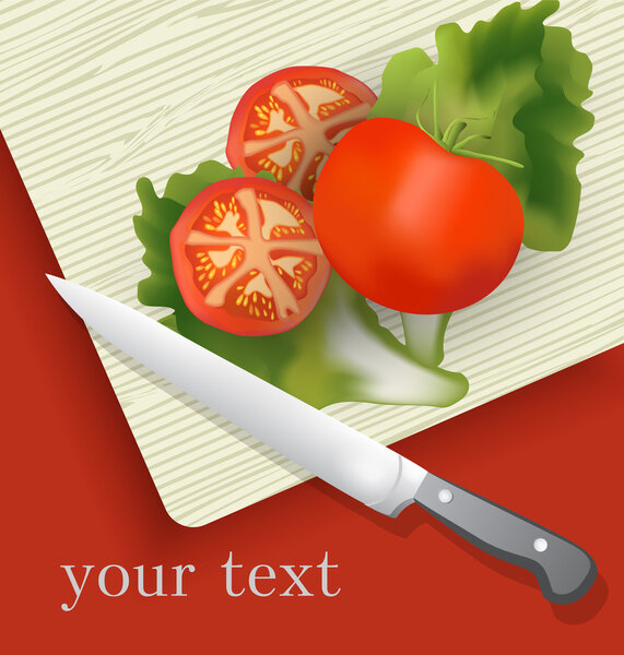 Tomato on cutting board. Vector illustration.