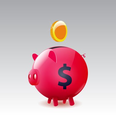 Vector moneybox pig with a gold coin clipart