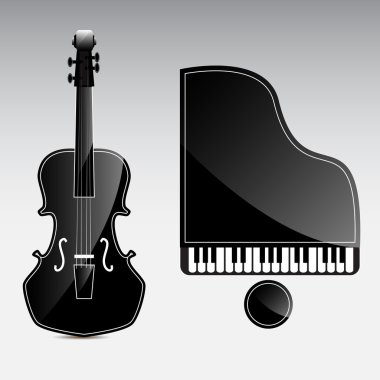 Set of vector musical instruments - grand piano and contrabass. clipart