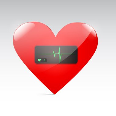 Red heart with pulse. Vector clipart