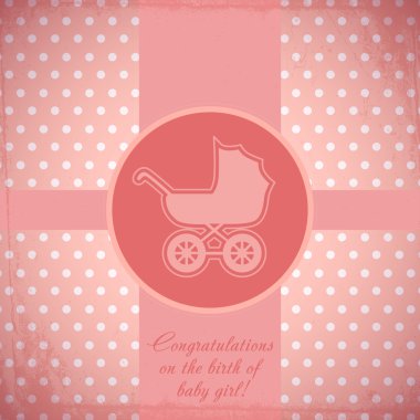 Card for baby with a baby carriage. Vector clipart