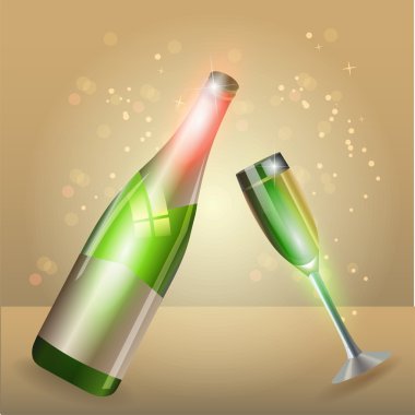 Glass of champagne and bottle clipart