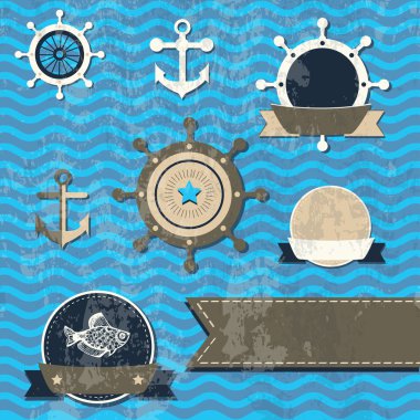 Vector vintage set - Sea fauna, Marine things clipart