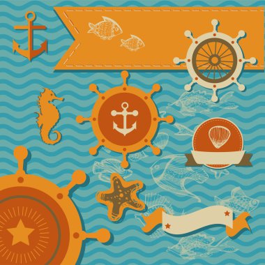 Vector set - Sea fauna, Marine things clipart