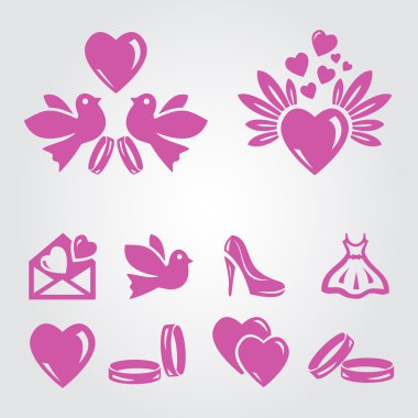 A vector illustration of a set of wedding icons clipart