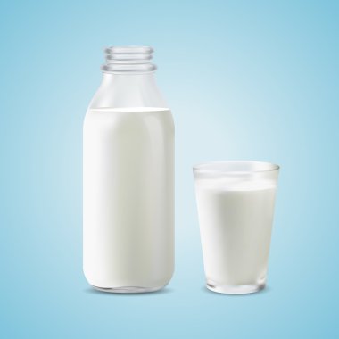süt şişesi ve bir bardak süt vektör çizimi