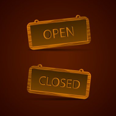 Wooden signs open and closed clipart