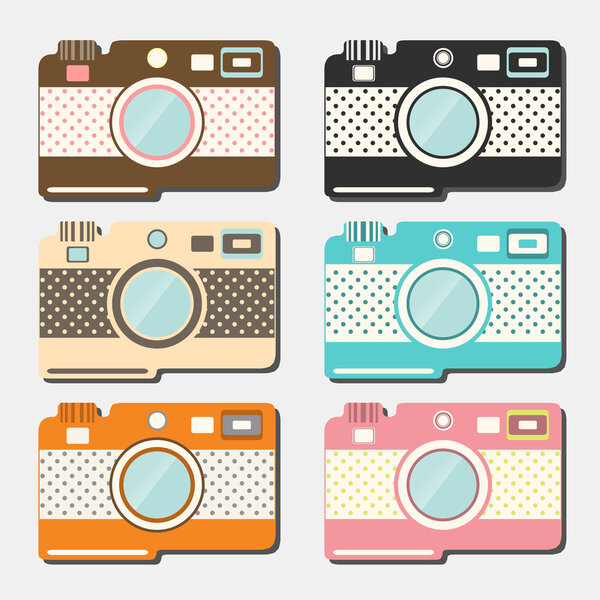 Old style photo cameras collection. Vector