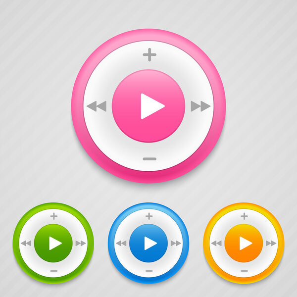 Play ,Pause and Stop buttons. Music icons. Vector illustration.